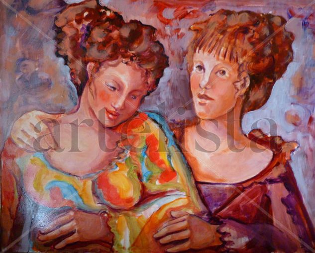 AMIGAS 1 Oil Panel Figure Painting