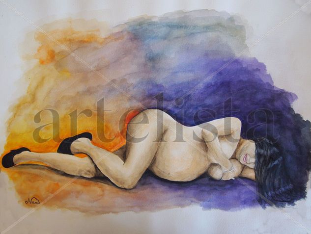 Desnudo embarazada Watercolour Paper Nude Paintings