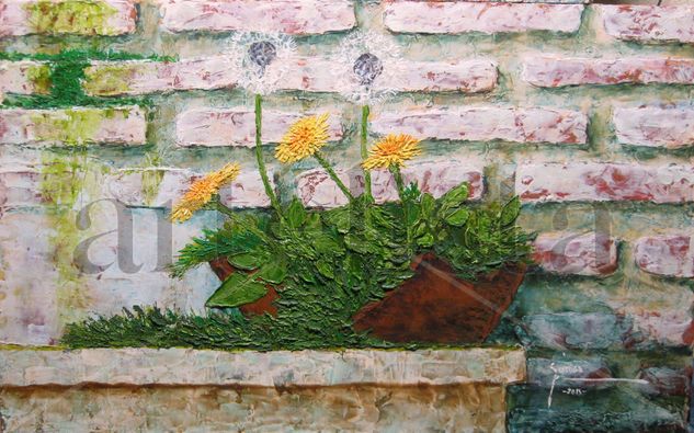 Diente de León en flor. Oil Canvas Still Life Paintings