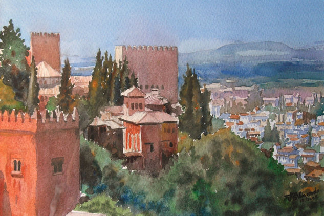 Alhambra Acuarela Papel Paisaje