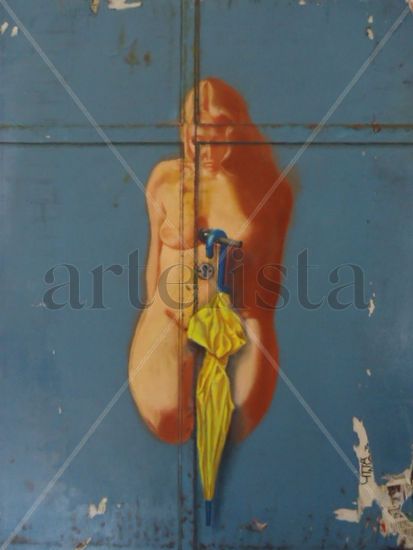 L'ombrello giallo Oil Canvas Figure Painting