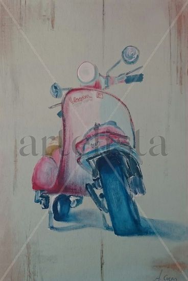 La Vespa Vintage Óleo Tabla Otros