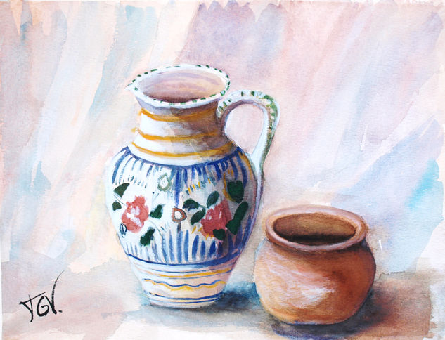 Jarra y cuenco Watercolour Paper Still Life Paintings