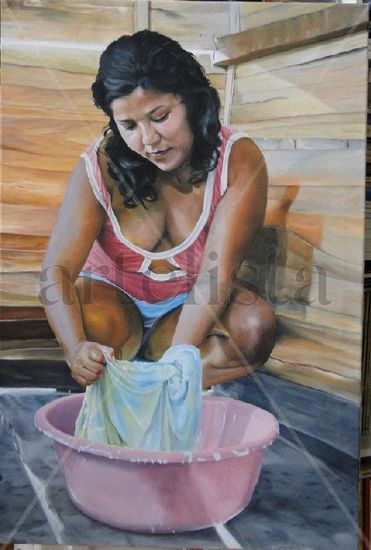 lavandera Oil Canvas Figure Painting