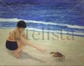 jugando con el cangrejo Oil Canvas Marine Painting