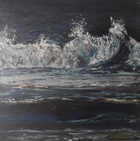 pequeña ola nocturna Oil Canvas Marine Painting