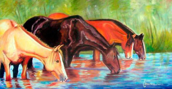 AZABACHE Y SU MANADA Oil Canvas Animals