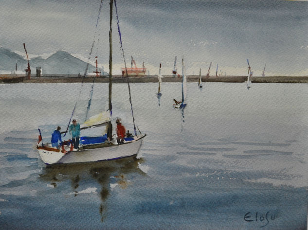 Preparando velas Watercolour Paper Marine Painting