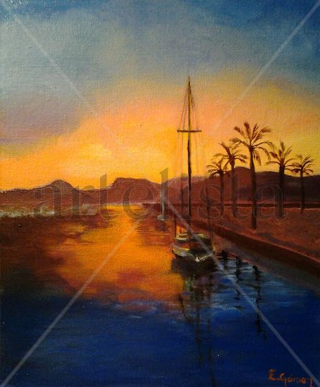 Sailing through blues Oil Panel Marine Painting