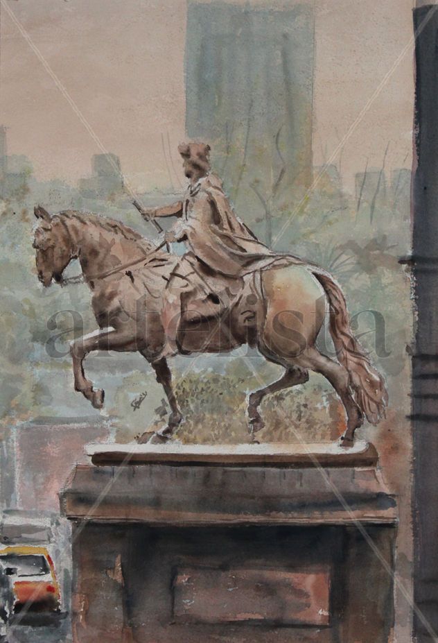 Paisaje urbano. con monumento ecuestre.