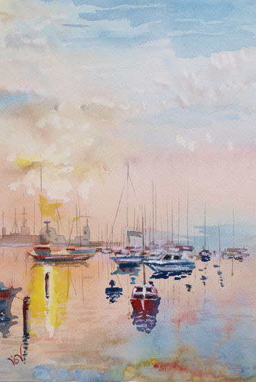 Atardecer Watercolour Paper Marine Painting