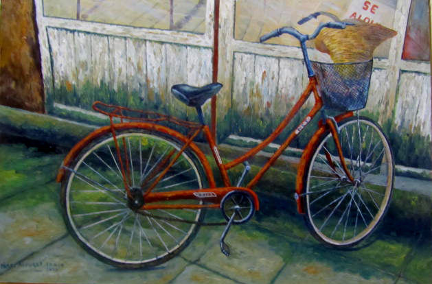 bicicleta con gorro Oil Panel Figure Painting