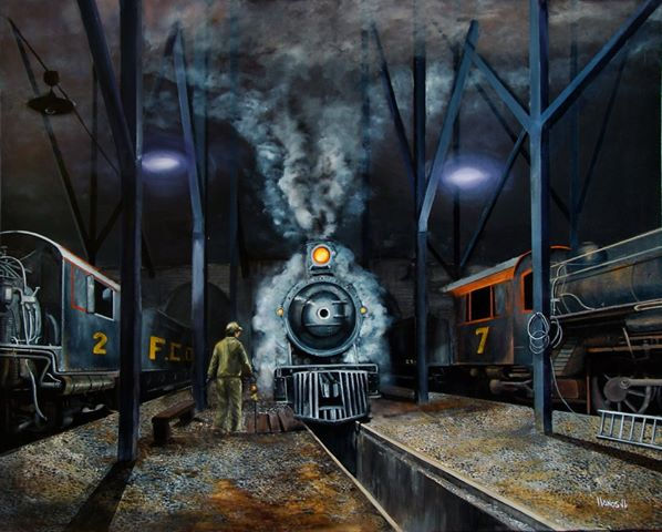 deposito de locomotoras Acrylic Canvas Landscaping