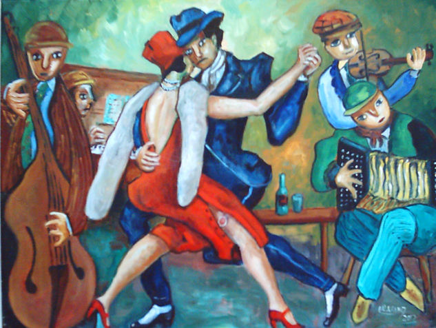 Tango naif Oil Textile Figure Painting