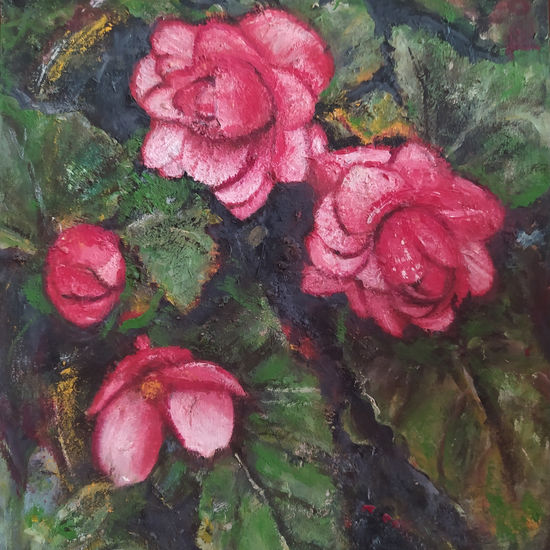 "Begonias" Óleo Tabla Floral