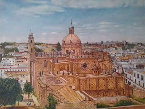 LA COLEGIAL, VISTA DESDE EL ALCAZAR (JEREZ DE LA FRONTERA) Óleo Lienzo Paisaje