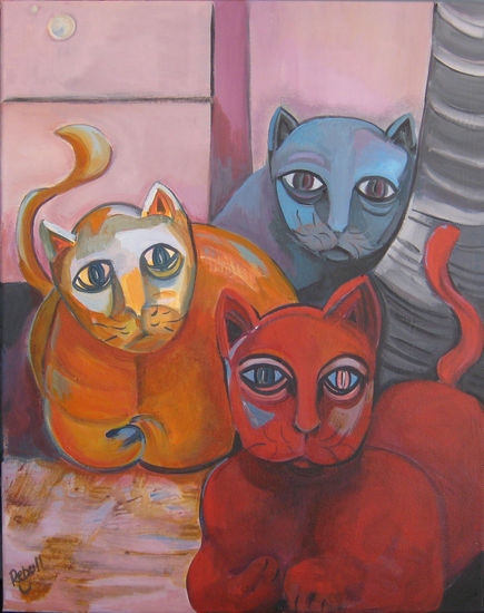 GATOS BAJO LA LUNA Acrylic Canvas Animals