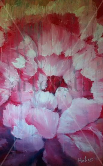 Pink peony flower under the rain Acrylic Canvas Floral Painting