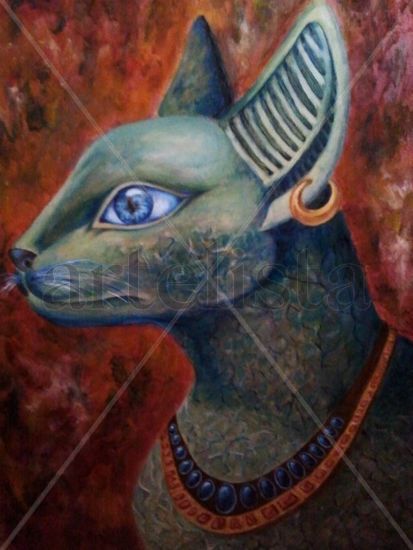 Bastet Mixed media Panel Figure Painting