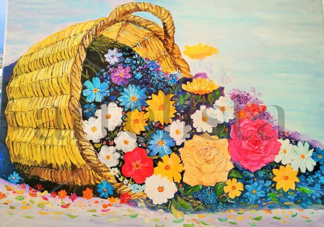 Cesto Flores Oil Canvas Floral Painting