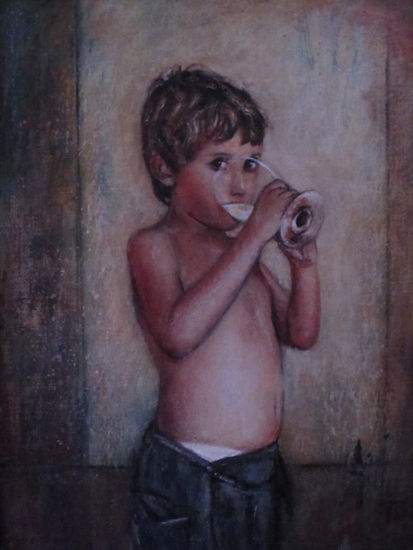 LA COPA DE AGUA Oil Panel Figure Painting