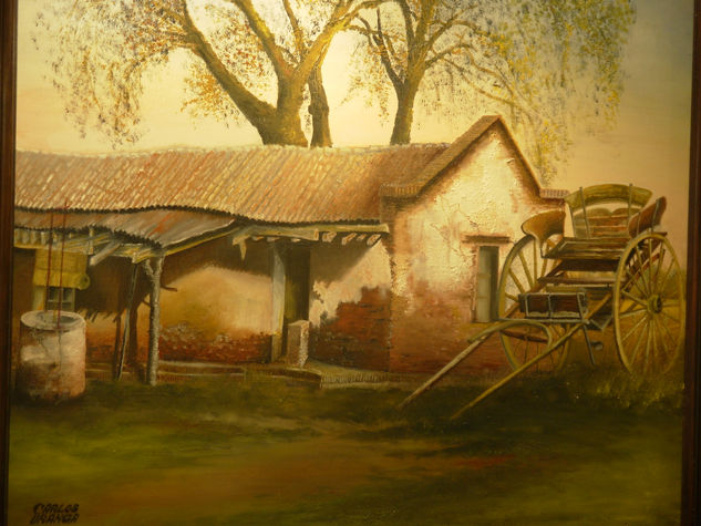 Construccion antigua y tradicional sulky. Carmen de Areco. OBRA PREMIADA AÑO 2015 Óleo Tabla Paisaje