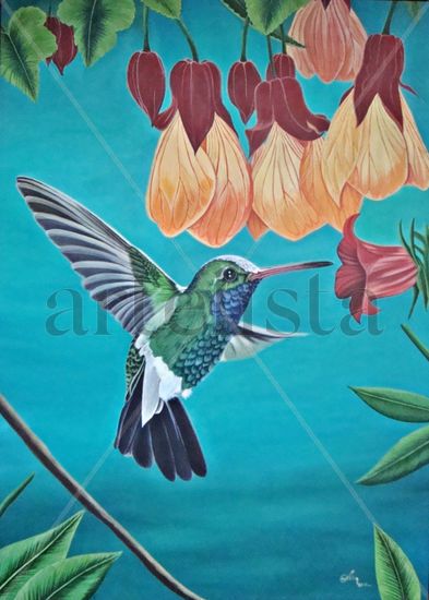 colibri Óleo Tabla Animales