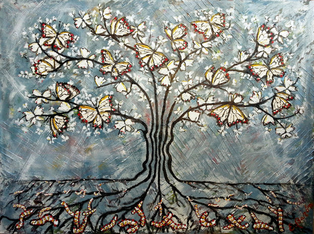 Sembrando mariposas blancas. El árbol de la suerte. Mixed media Canvas Others