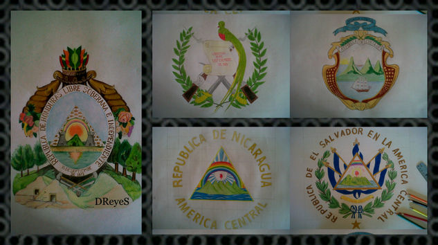 Escudos Nacionales de Centro America Lápiz (a color) Cartulina Figura