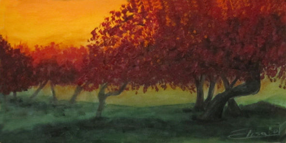 Posta de sol al Bosc Oil Canvas Landscaping