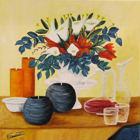 Flors i Espelmes Oil Canvas Still Life Paintings