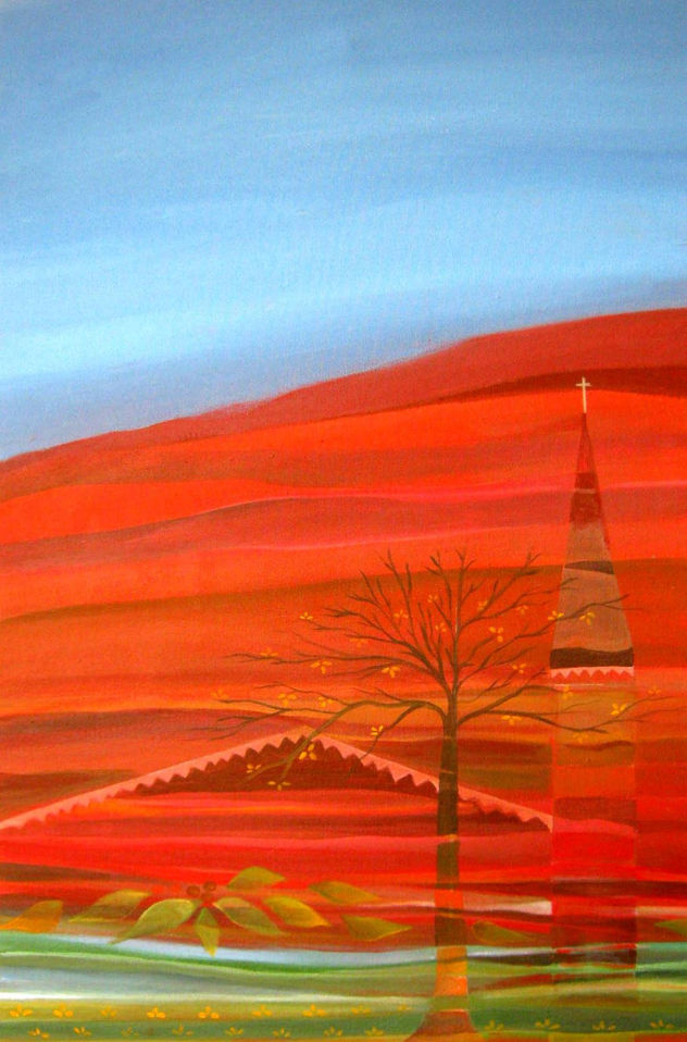 Punto rojo sobre fondo azul