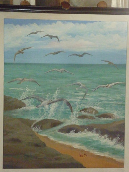 La playa de las gaviotas Acrylic Canvas Marine Painting