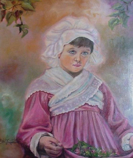 Niña con flores Oil Canvas Figure Painting