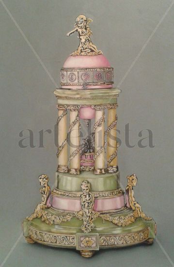 Faberge 	1910 Colonnade Oil Panel Still Life Paintings