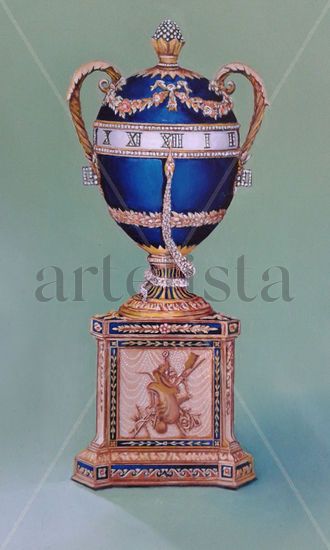 Faberge 1887 Blue Serpent Clock Óleo Tabla Bodegones