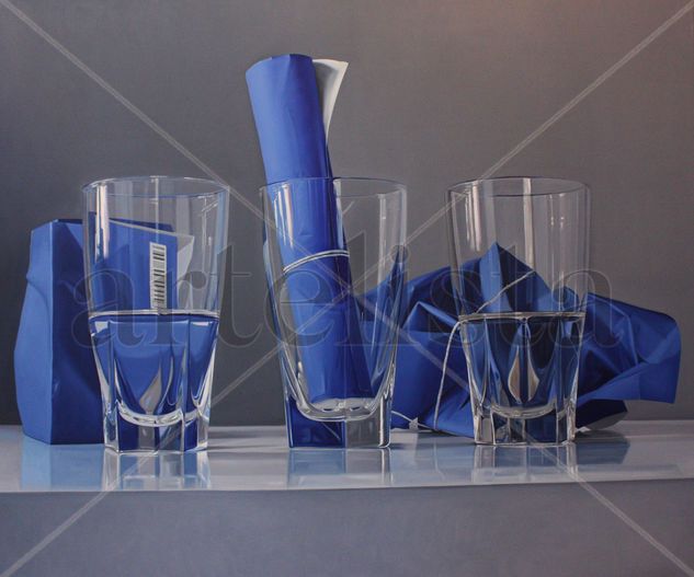 "Transparencias con papel azul" Oil Canvas Still Life Paintings