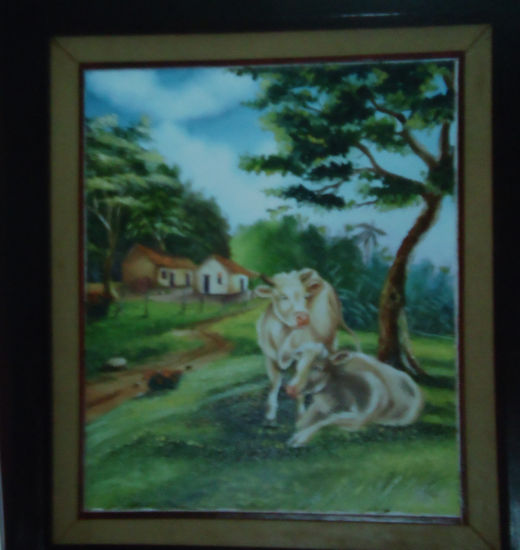 vacas en el paisaje rural Oil Canvas Landscaping