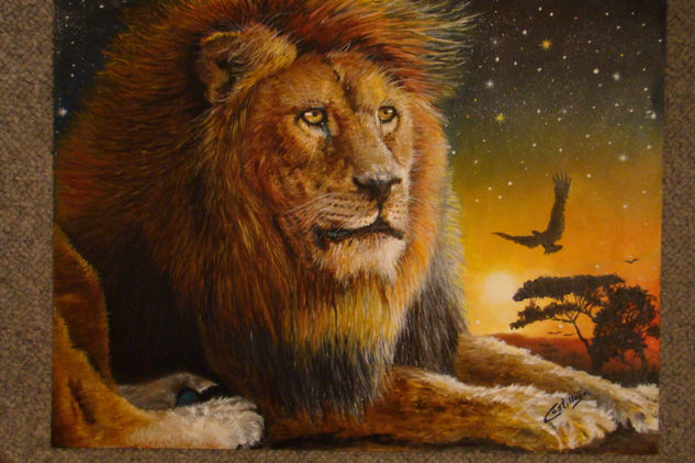 EL REY LEON AL ATARDECER Oil Paper Animals