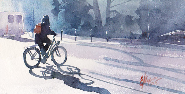 Bicycle ride Watercolour Paper Figure Painting