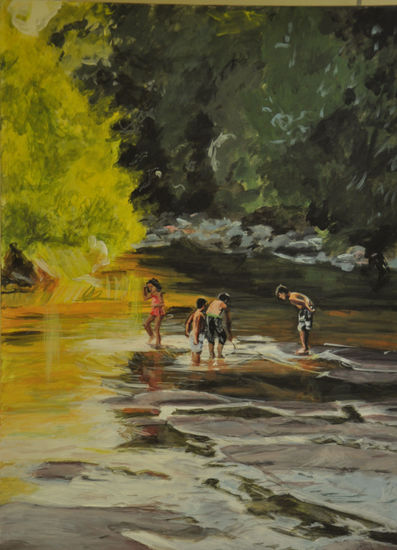 Jugando en el rio Acrylic Canvas Landscaping