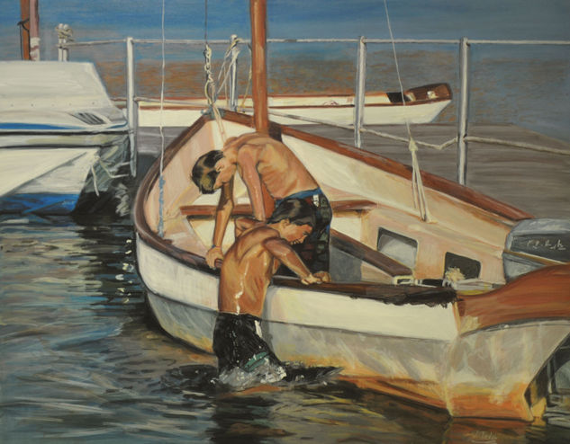 Subiendo en la barca Acrylic Canvas Figure Painting