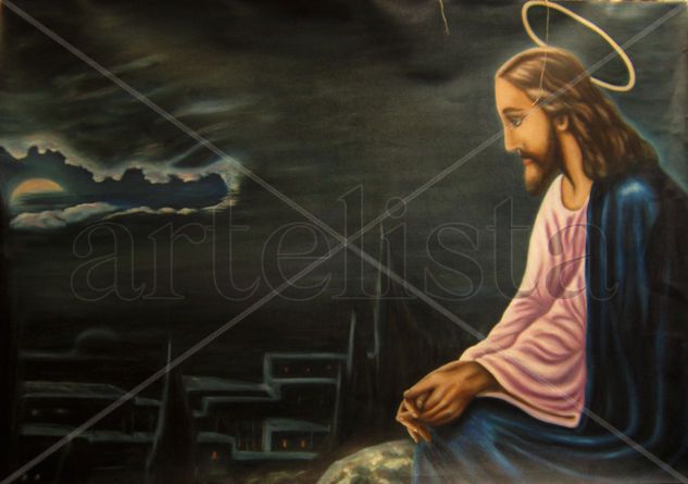 Jesus Meditando Oil Canvas Figure Painting