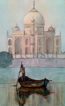 Taj Mahal Acuarela Papel Paisaje