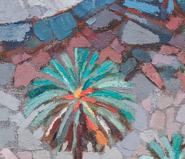 palmera canaria en la niebla