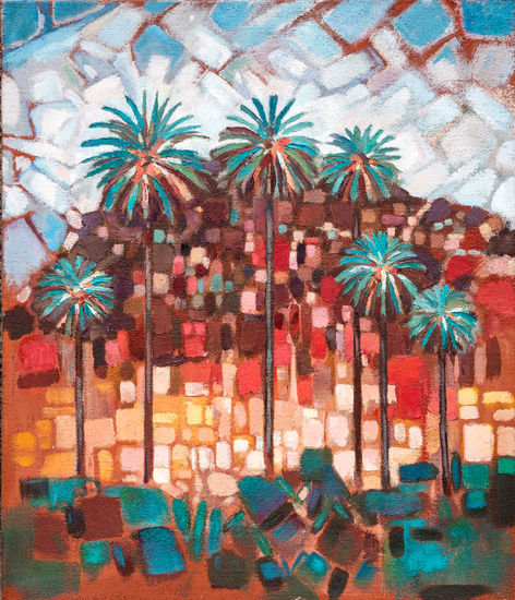 palmera canaria y risco Oil Canvas Landscaping