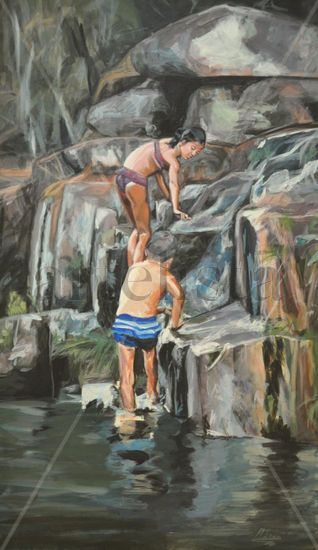 La cascada resbaladiza Acrylic Canvas Figure Painting