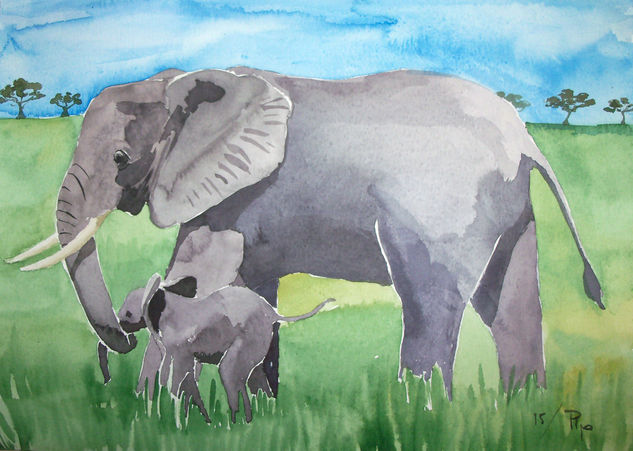 elefantes Watercolour Paper Animals