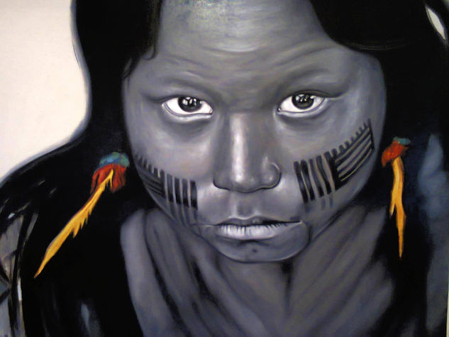 Niña Kayapo Oil Canvas Portrait