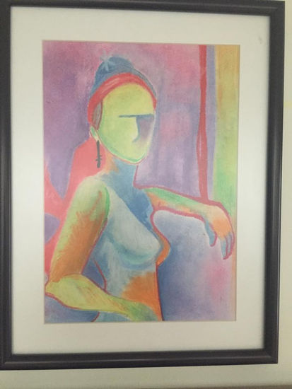 ella en arcoiris Pastel Card Figure Painting